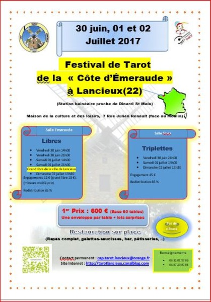Affiche de l'organisateur du concours Festival de tarot à Lancieux 30 juin, 01 et 02 Juillet