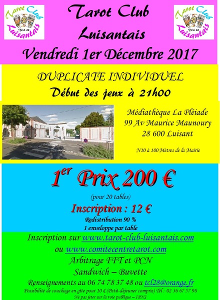 Affiche de l'organisateur du concours DUPLICATE INDIVIDUEL à LUISANT (28)