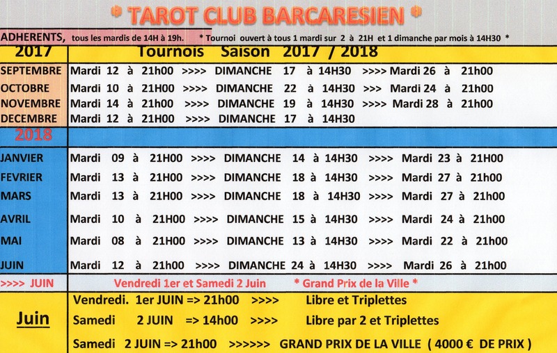 Affiche de l'organisateur du concours Concours de tarot http://taroteurbarcaresien.com/