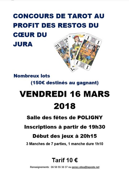 Affiche de l'organisateur du concours Concours de tarot aux profits des Restos du Cœur du Jura