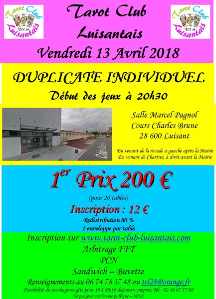 Affiche de l'organisateur du concours DUPLICATE INDIVIDUEL