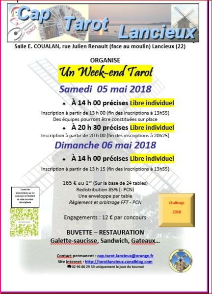 Affiche de l'organisateur du concours W.E Tarot à Lancieux les 05 et 06 mai