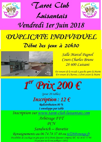 Affiche de l'organisateur du concours DUPLICATE INDIVIDUEL
