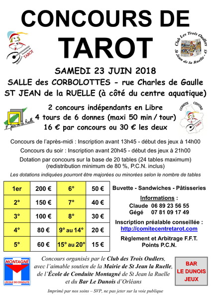 Affiche de l'organisateur du concours 2 Concours de tarot en libre le 23/06/2018 (14H00 et 21H00)