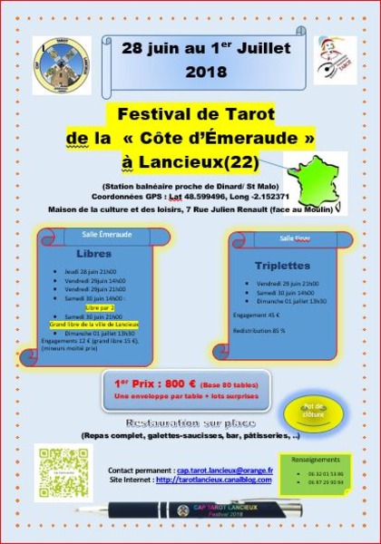 Affiche de l'organisateur du concours Festival de tarot à Lancieux du Jeudi 28 juin au Dimanche 01 Juillet