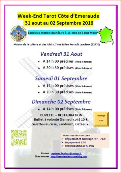 Affiche de l'organisateur du concours W.E Tarot Lancieux (31 août- 02 septembre)