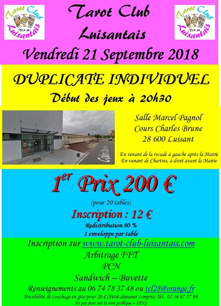 Affiche de l'organisateur du concours DUPLICATE INDIVIDUEL