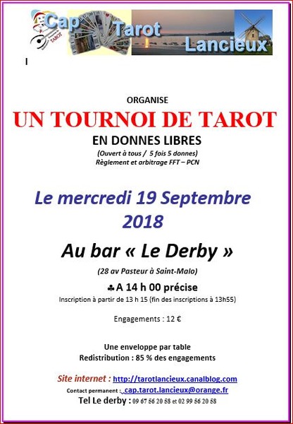 Affiche de l'organisateur du concours Concours de tarot St Malo au Derby