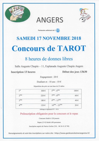 Affiche de l'organisateur du concours CONCOURS DE TAROT - ANGERS