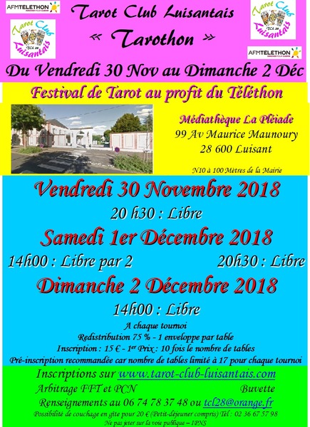 Affiche de l'organisateur du concours TAROTHON : FESTIVAL DE TAROT AU PROFIT DU TELETHON