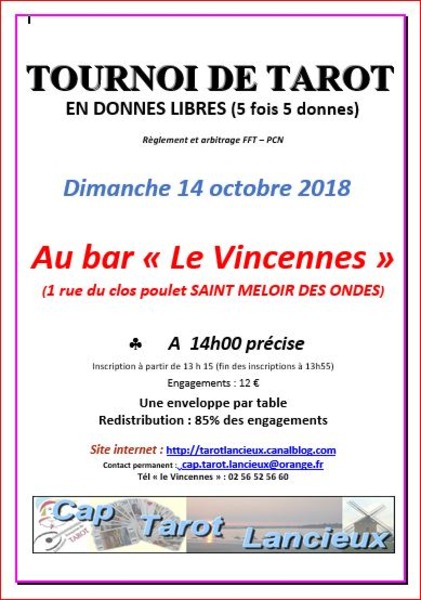 Affiche de l'organisateur du concours Concours de tarot à St Meloir des ondes