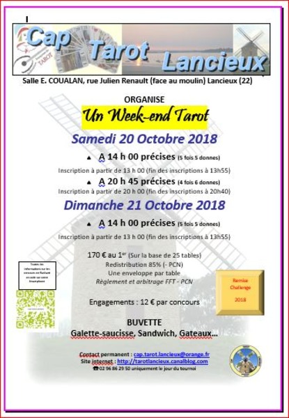 Affiche de l'organisateur du concours WE Tarot à Lancieux 20 et 21 octibre