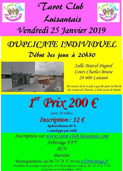 Affiche de l'organisateur du concours DUPLICATE INDIVIDUEL