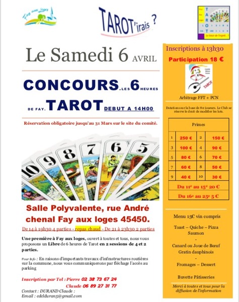 Affiche de l'organisateur du concours Les 6 heures de tarot
