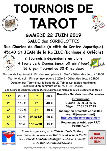 Affiche de l'organisateur du concours 2 Concours de tarot (AM et SOIR) à St Jean de la Ruelle (45140)