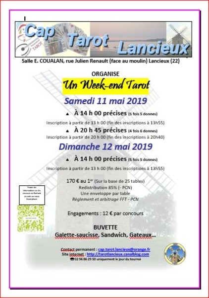 Affiche de l'organisateur du concours WE Tarot Lancieux 11-12 mai