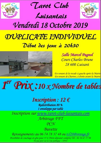 Affiche de l'organisateur du concours DUPLICATE INDIVIDUEL