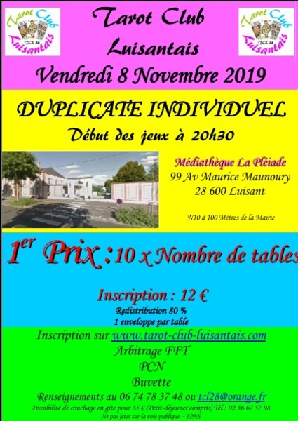 Affiche de l'organisateur du concours DUPLICATE INDIVIDUEL