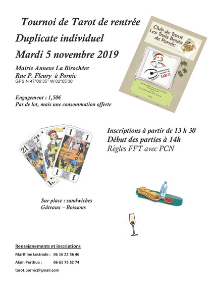 Affiche de l'organisateur du concours Tournoi de tarot en DUPLICATE INDIVIDUEL