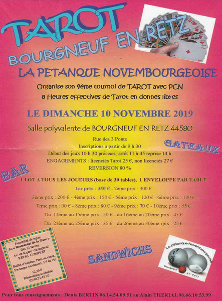 Affiche de l'organisateur du concours Tournoi de Tarot - 8H - Bourgneuf en Retz