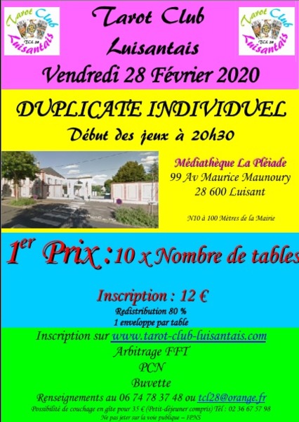 Affiche de l'organisateur du concours DUPLICATE INDIVIDUEL