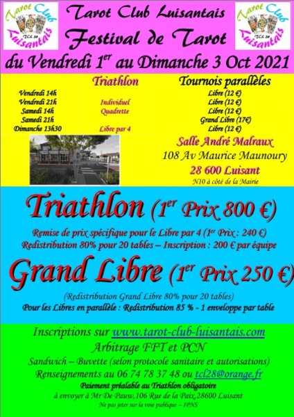 Affiche de l'organisateur du concours FESTIVAL DE TAROT LUISANT (TRIATHLON + LIBRES)