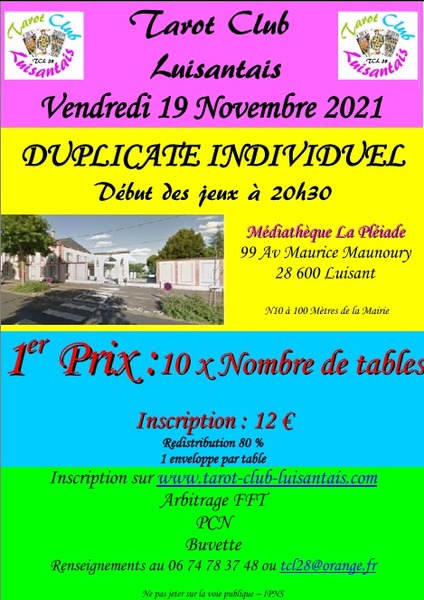 Affiche de l'organisateur du concours DUPLICATE INDIVIDUEL
