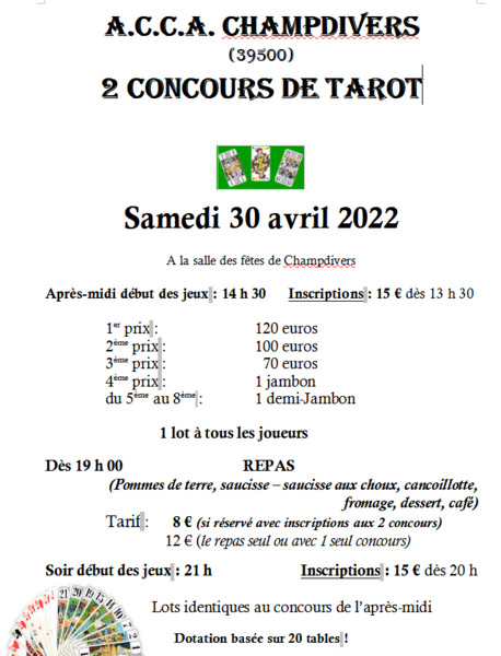 Affiche de l'organisateur du concours 2 Concours de tarot CHAMPDIVERS